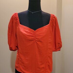 H&M orange linen top with sweetheart neckline